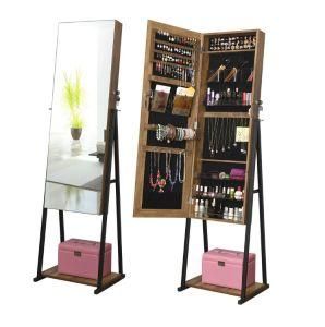 Standing Frameless Wooden Mirrored Jewellery Cabinet with Iron Feet Simple New Design