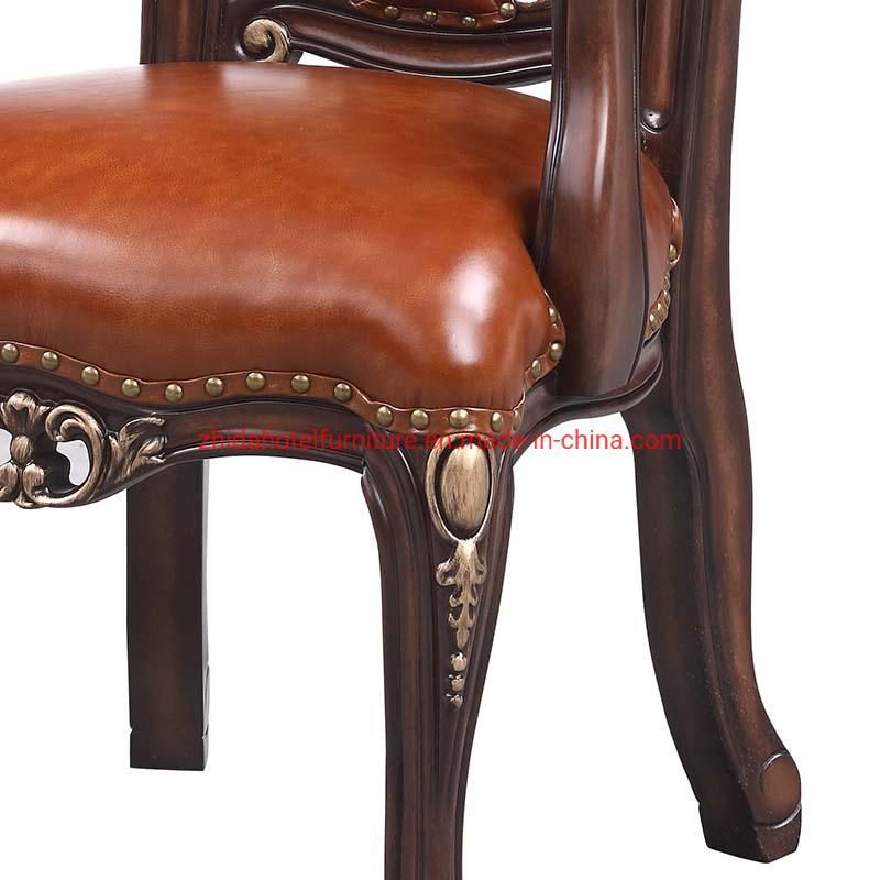 Hotel Lobby Antique Classic Wooden Leather Carved Living Room Chair