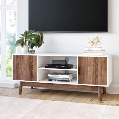 White/Rustic Oak TV with Wooden Frame and Cabinet Doors