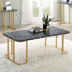 Natural Marble Coffee Table Luxury Coffee Table in Shiny Golden Stainless Steel Base Table