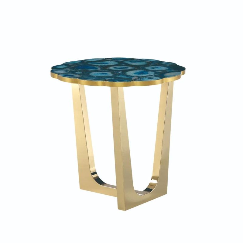 Home High-End Furniture Modern Design Onyx Marble Top with Stainless Steel Base Side Table