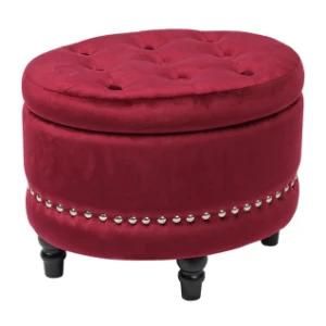 Knobby New Fashion Velvet Storage Ottoman Stool with Wood Legs