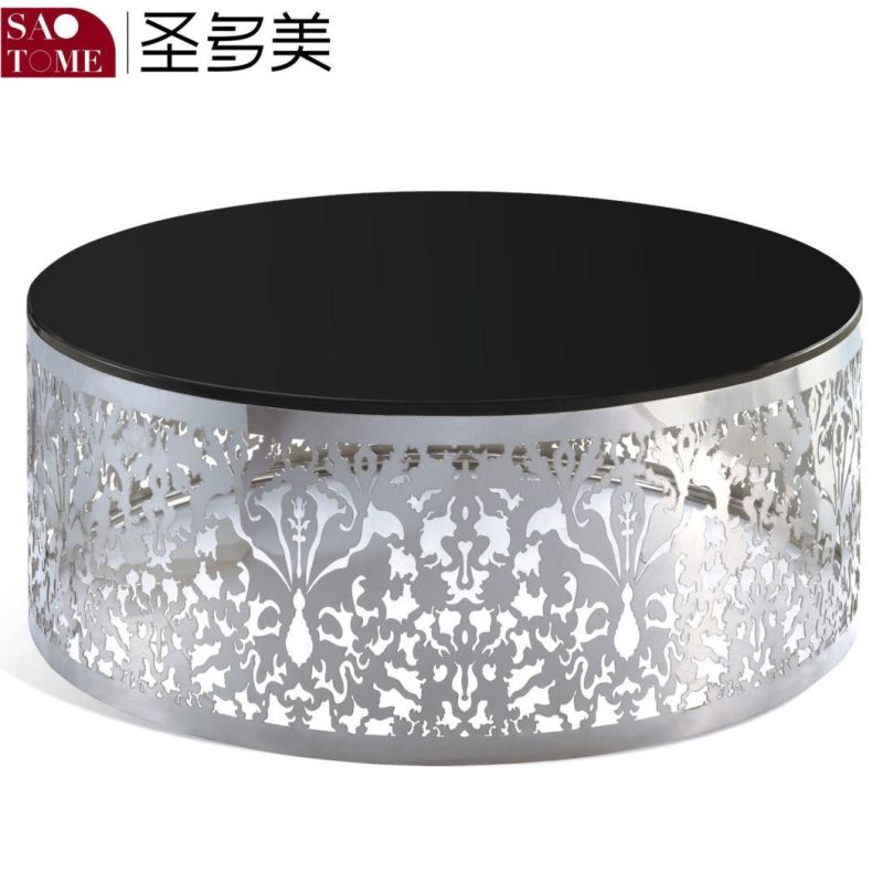 Hot Selling Household Black Metal Frame Glass Top Two-Layer Small Coffee Round Table