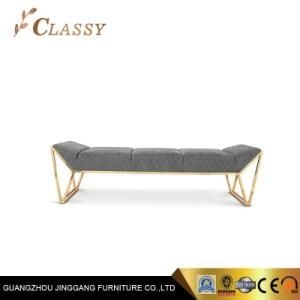 Luxury Bedroom Ottoman Stool with Fabric and Golden Stainless Steel Frame
