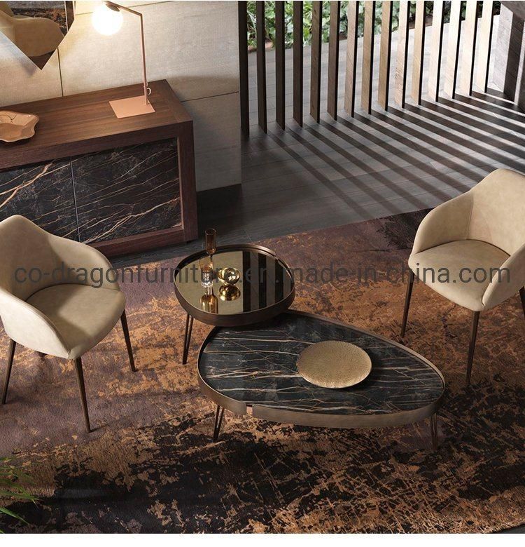 Luxury Home Furniture Steel Frame Coffee Table with Marble Top