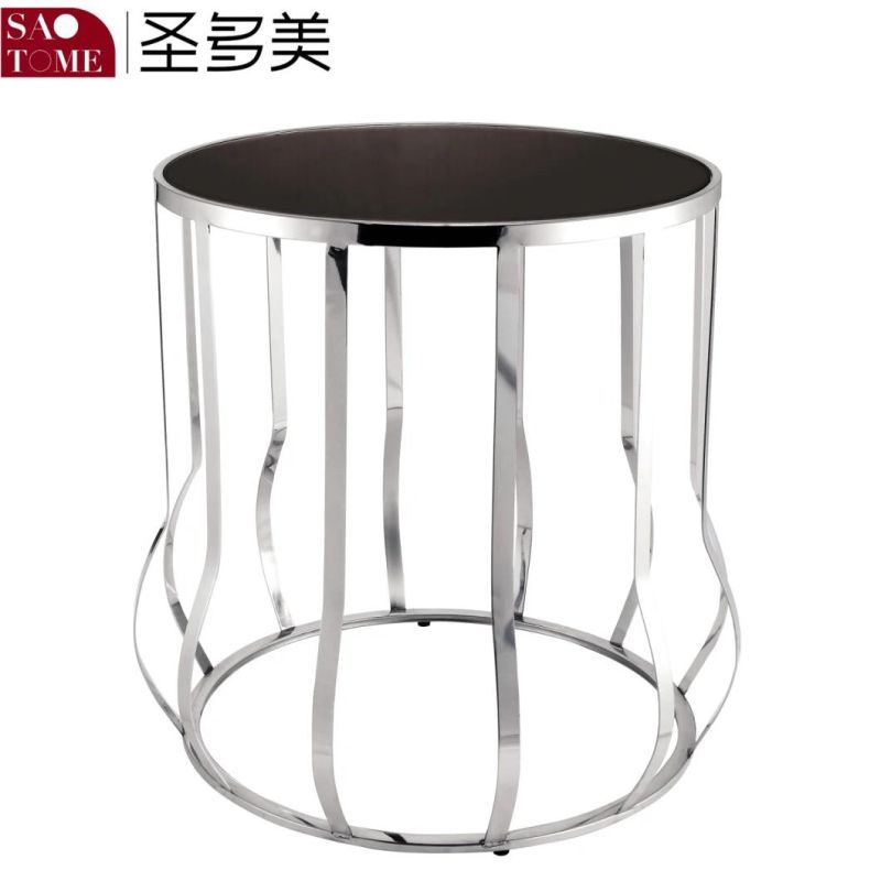 Modern High-Grade Living Room Furniture Black Glass Round End Table
