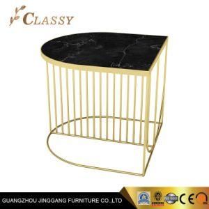 Black Marble Glass Table with Line Stainless Steel Base for Living Room Furniture