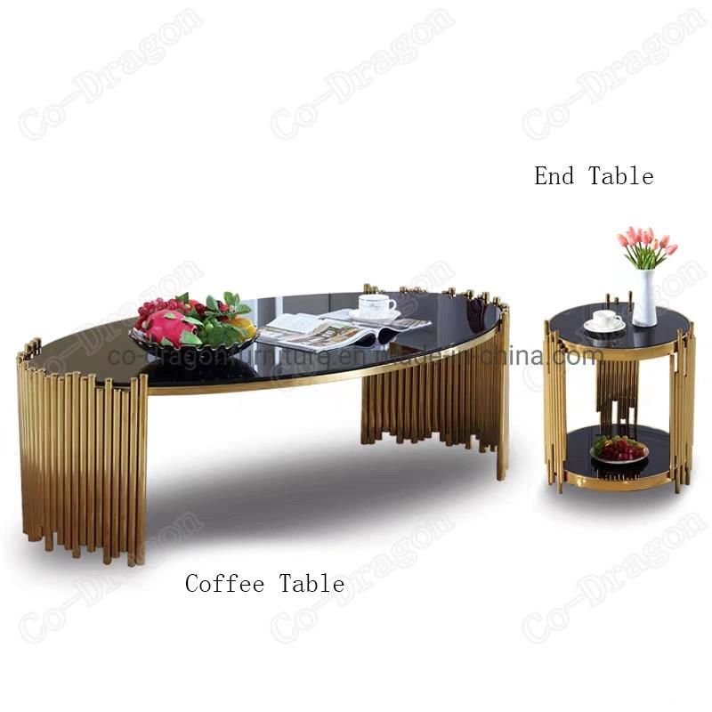 Luxury Home Furniture Stainless Steel Round End Table Glass Top