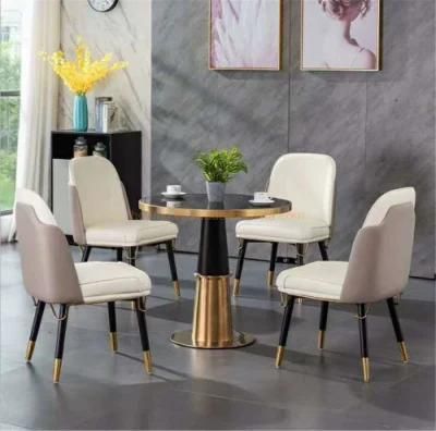 Living Room Furniture Round Gold Table Upholstered Metal Base Ottoman Leisure Chairs Table