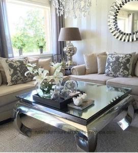 Modern Mirror Rectangle Square Coffee Table with Clear Mirrored Glass Top