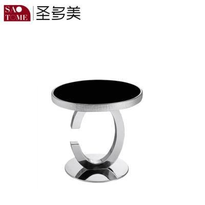 Round Base and Black Round Glass Side Table