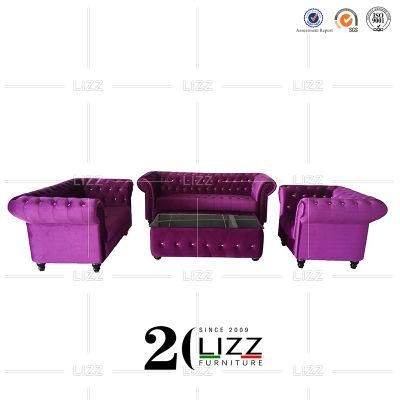Vintage Purple Cheserfield Living Room Home Funriture Modern European Style Fabric Sofa