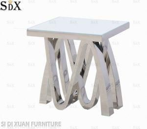 Modern Glass Top Silver Stainless Steel End Table for Home Furniture Set