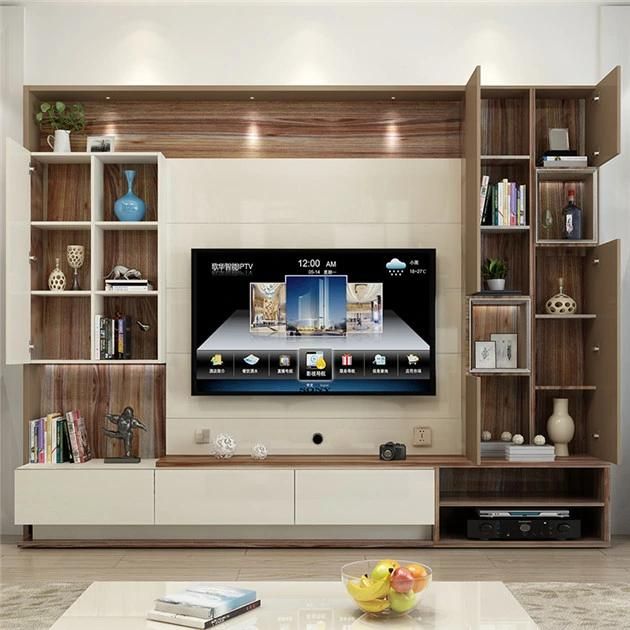 2021 New Model Melamine Board Brown Wood TV Stand Cabinets