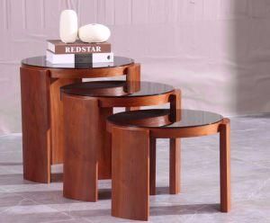 MDF Veneer Living Room Round Nesting Coffee Table Side End Table With Tempered Glass Modern Home Furniture