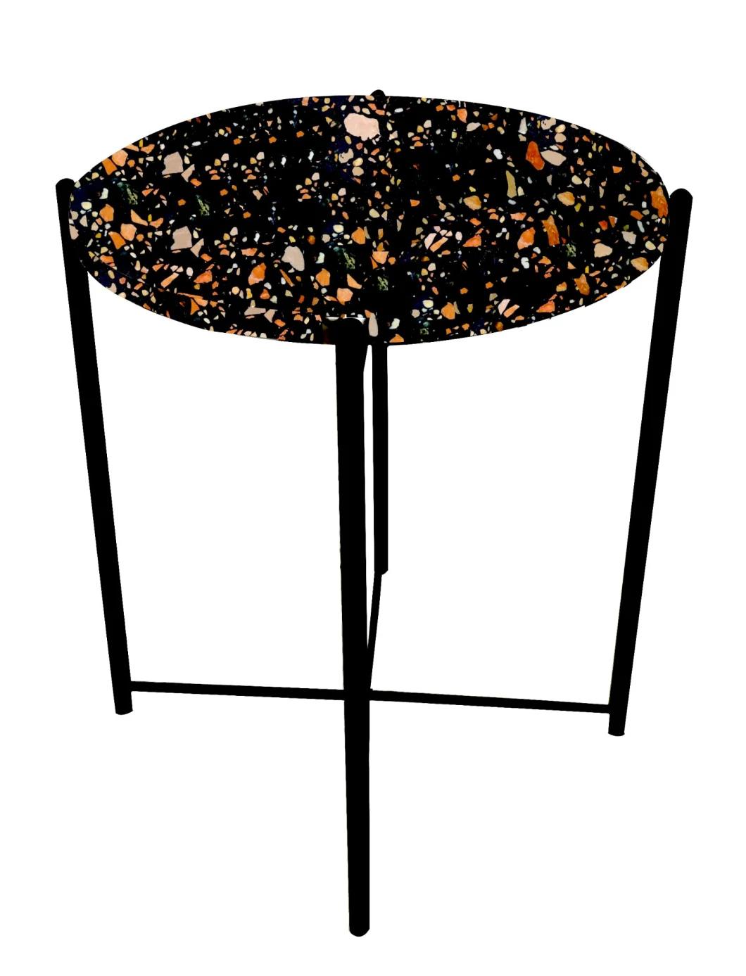 2 Piece Metal Round Tables with Marble Top for Living Room Furniture