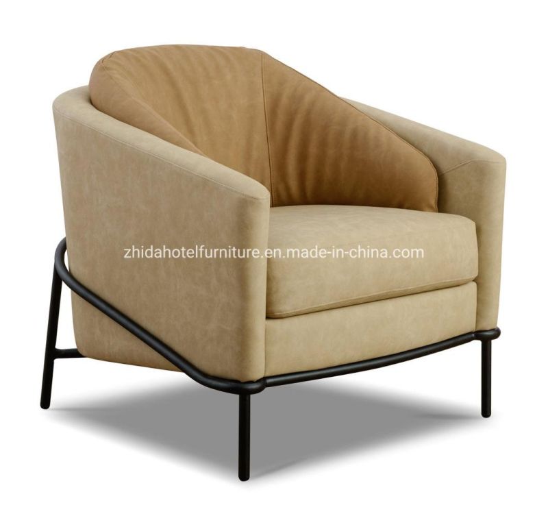 Modern Hotel Metal Base Living Room Furniture Armrest Fabric Chair
