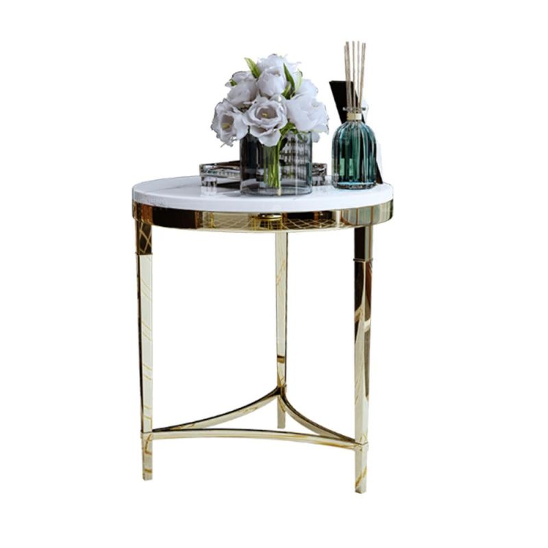 Golden Luxury Modern Wood Marble Top Round Night Table