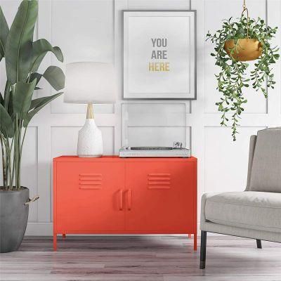 70 in. Red Metal Composite TV Stand 75 in. with Doors