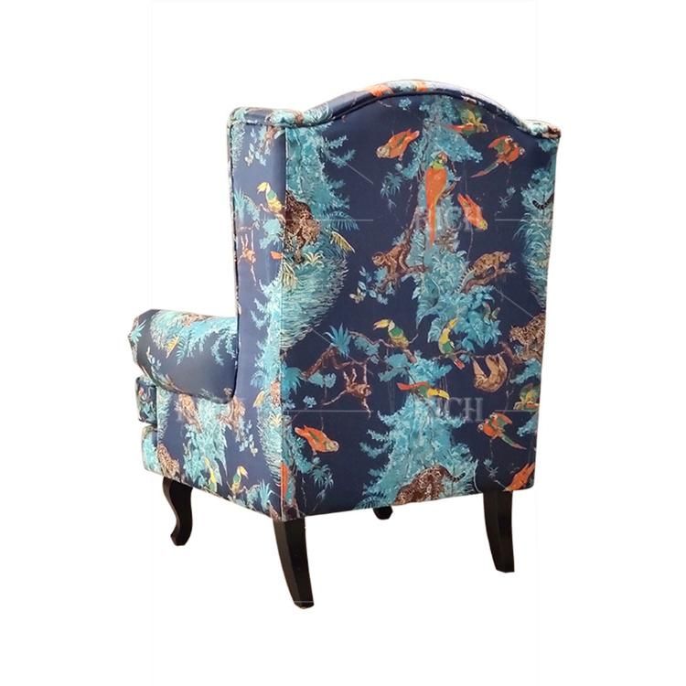 Classic High Wing Back Leisure Chair Vintage Flower Pattern Sofa Chair for Living Room