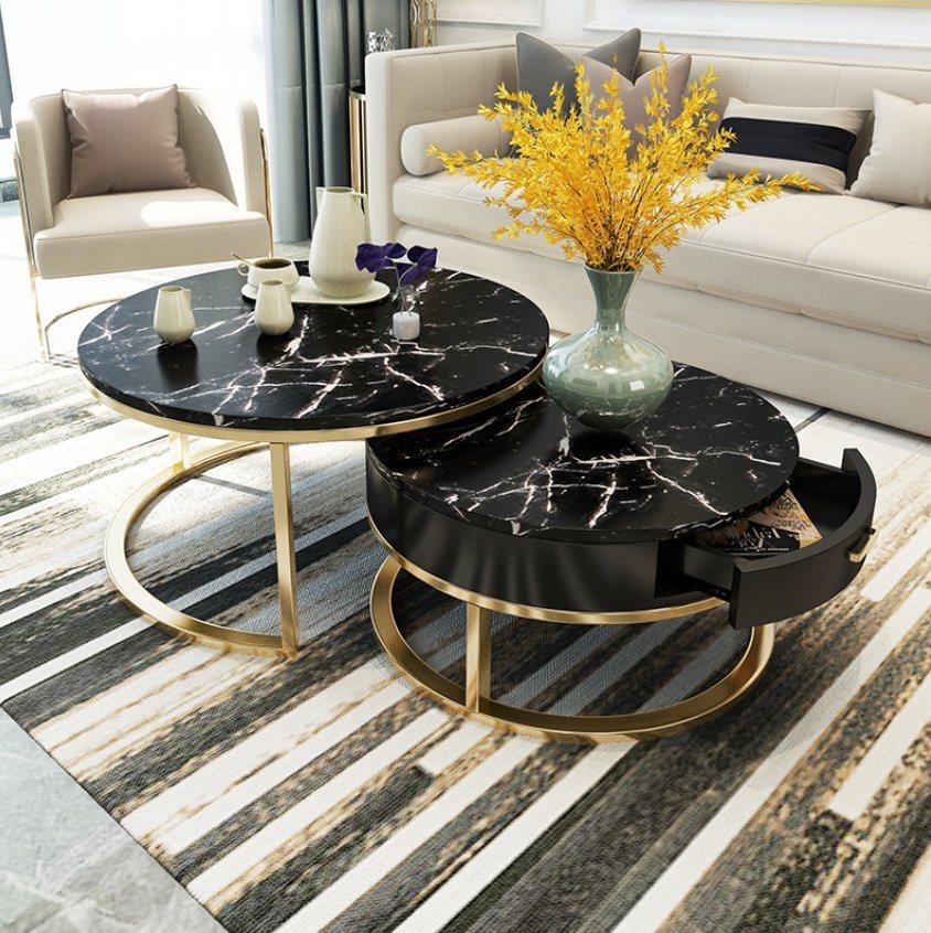 Luxury Round Coffee Table Sets Living Room Stainless Steel Furniture Marble Side Table