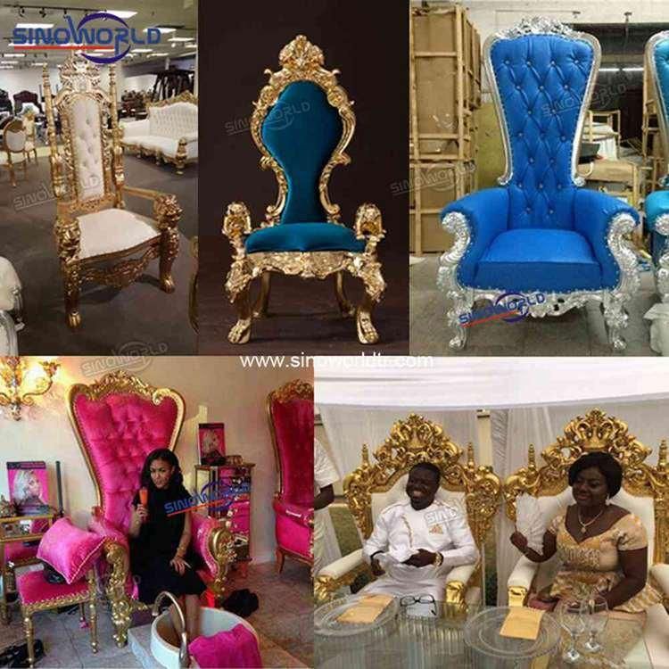 Hot Sale Hotel Royal King Wooden Queen Antique Classical Wedding King Throne Chair