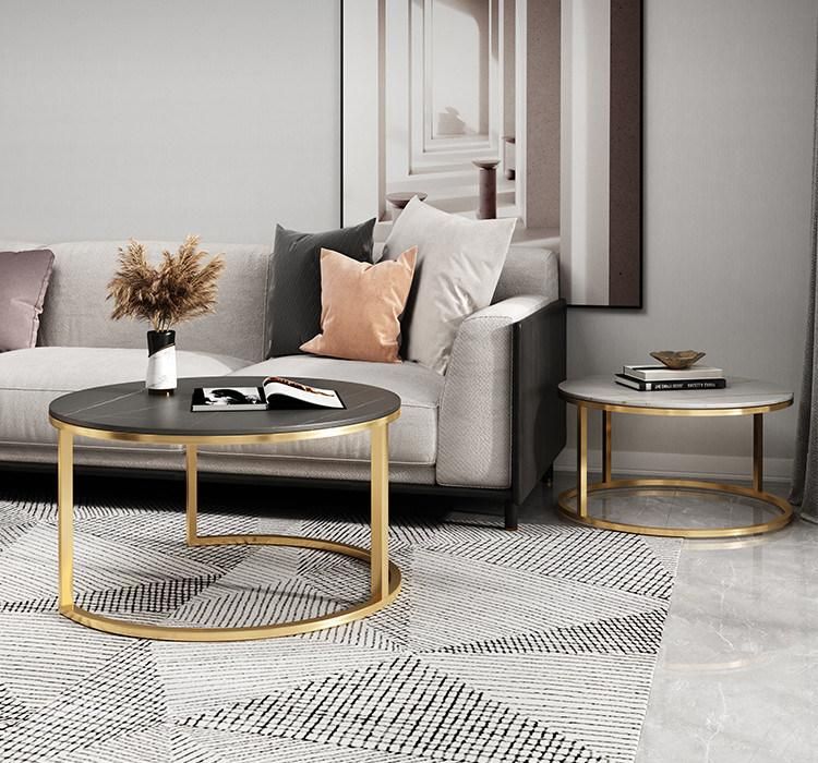 Modern Simple Small Apartment Home Living Room Rock Board Round Combination Coffee Table