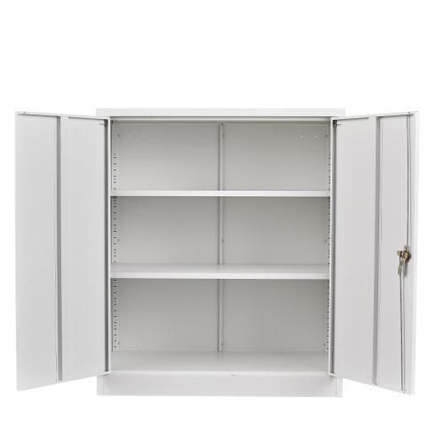 Metal Storage Cabinet with Lockable Doors and 2 Adjustable Shelves, Steel Counter Cabinet for Home Office