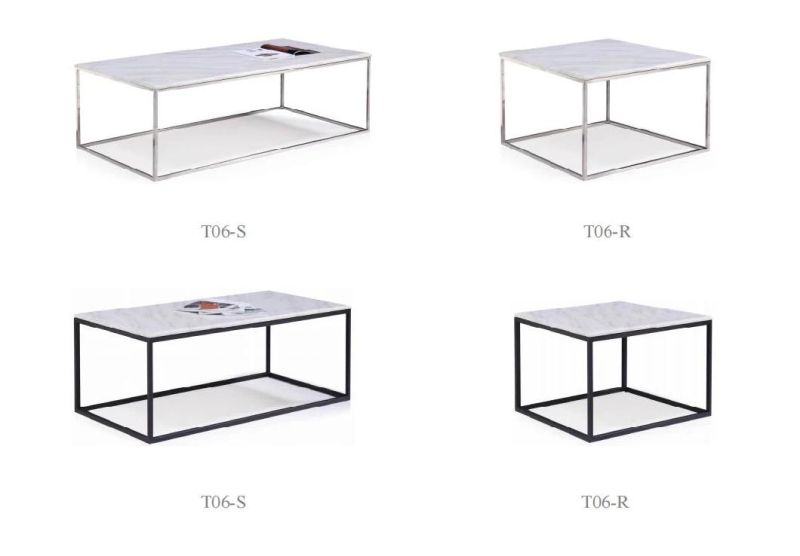 Luxury Coffee Table Modern Living Room Furniture Style Marble Top Stainless Steel Coffee Table