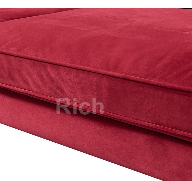 European Style Drawing Room Furniture Red Velvet Modern Seating Sofa