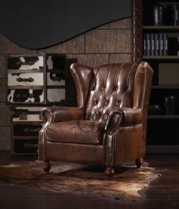New Classical European American Leather Sofa Chair Furniture/ Vintage Antique Finish Living Room Sofa/Tiger Chair