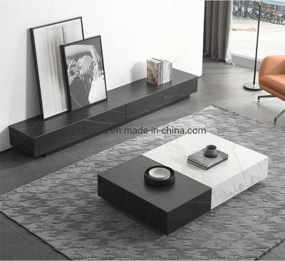 Modern Bedroom Furniture Wood Cabinet Iron Legs Marble TV Stand