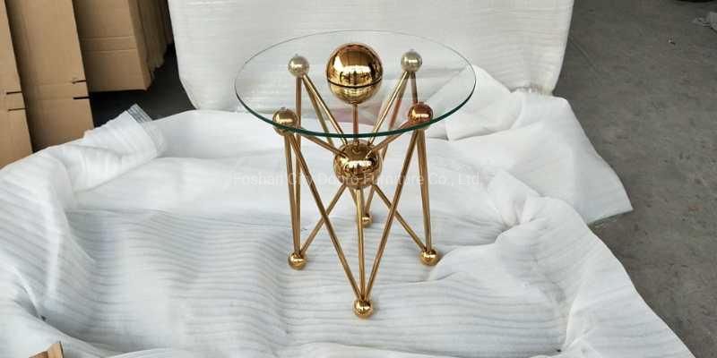 Living Room Furntiure Gold Lamp Table Stainless Steel Round Glass