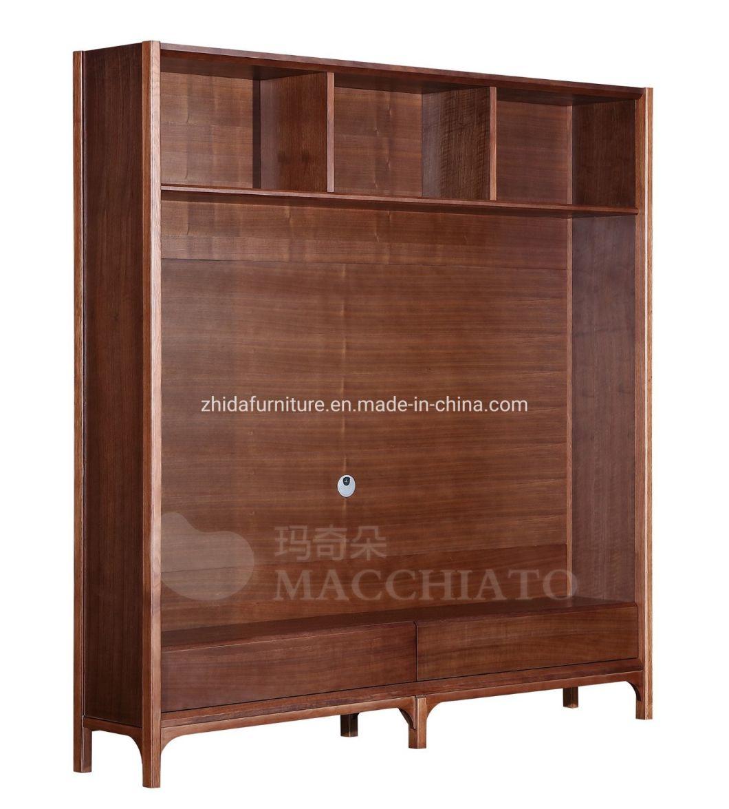 Zhida High-End Modern Home Furniture Solid Wood Wall Cabinet Villa Living Room Combination TV Stand