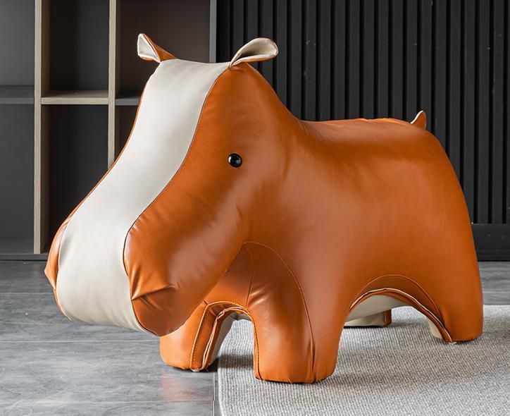 Li&Sung Modern Hippo Wooden Leg Animal Shaping Ottoman Stool