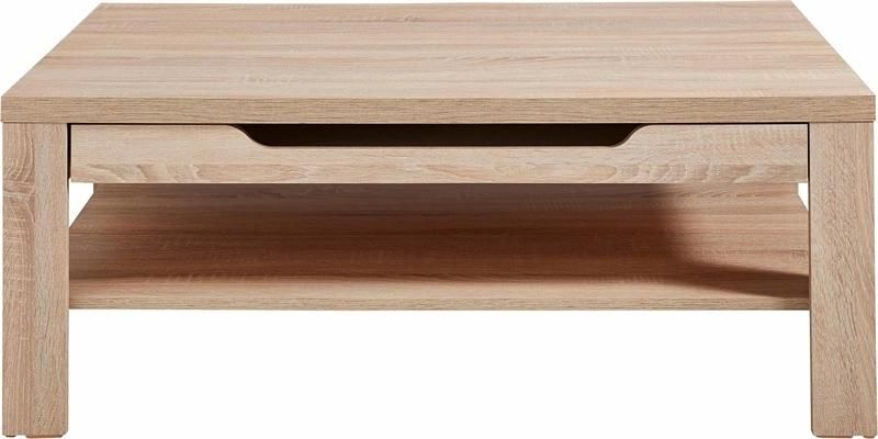 Rectangular Two-Layer Wooden Coffee Table with a Drawer