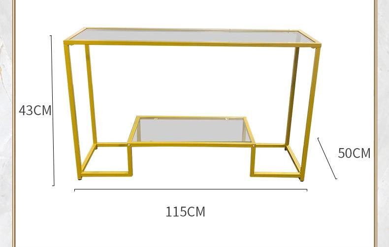 Customized Load-Bearing Double-Layer Glass and Metal Side Table 0296