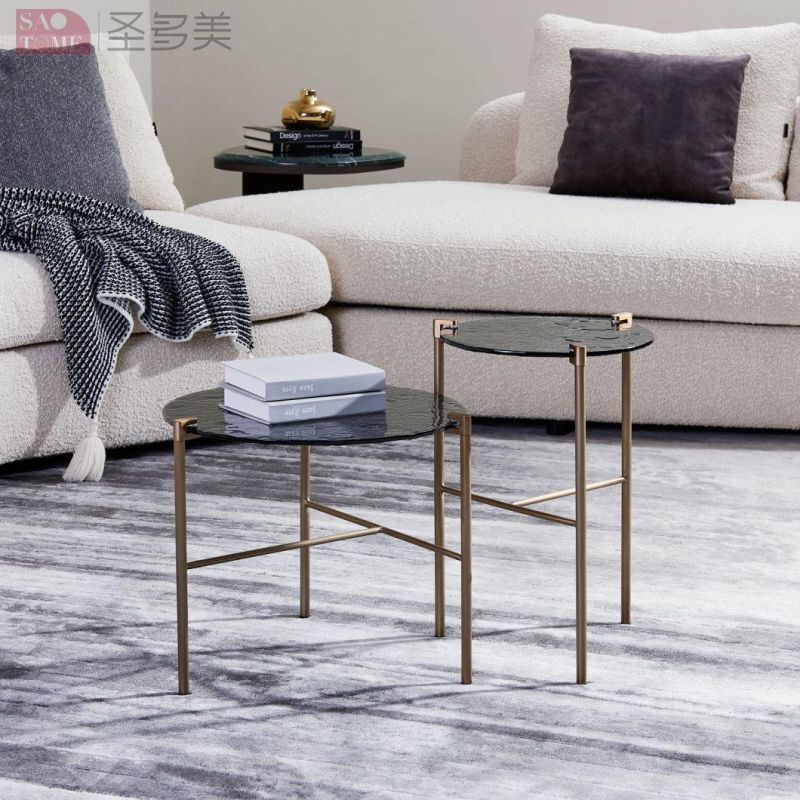 Modern Living Room Furniture Fused Glass Brushed Stainless Steel Side Table