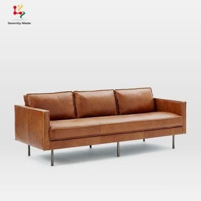 China Wholesale Factory Price Brown Leather Three Seater High Quality Sofa Set