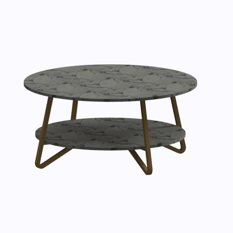 Jshommie Modern Design Round Shape Metal Material Marble Top Coffee Table Set