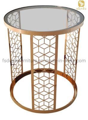Cuztomized Laser Cutting Home Living Room Rose Gold End Tea Table in Metal Leg