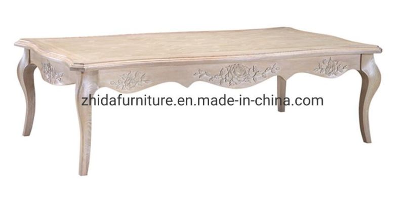 High Quality Beige Color Wooden European Style Home Furniture Living Room Handmade Carving Center Coffee Table