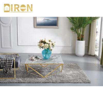 China Wholesale Living Room Stainless Steel Base Square Marble Coffee Table