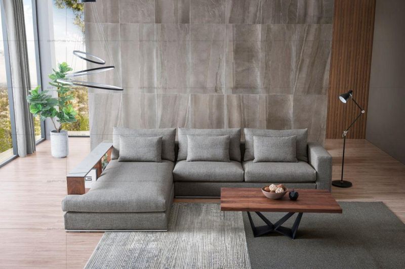 Home Furniture Set L Shape Living Room Sofa with Wooden Armrest Sofa for Villa GS9001