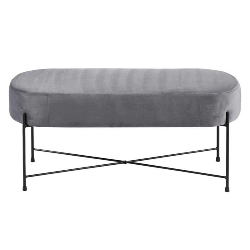 Modern Multifunctional Living Room Furniture Long Velvet Upholstered Footstool Grey Bench Chair with Black Legs