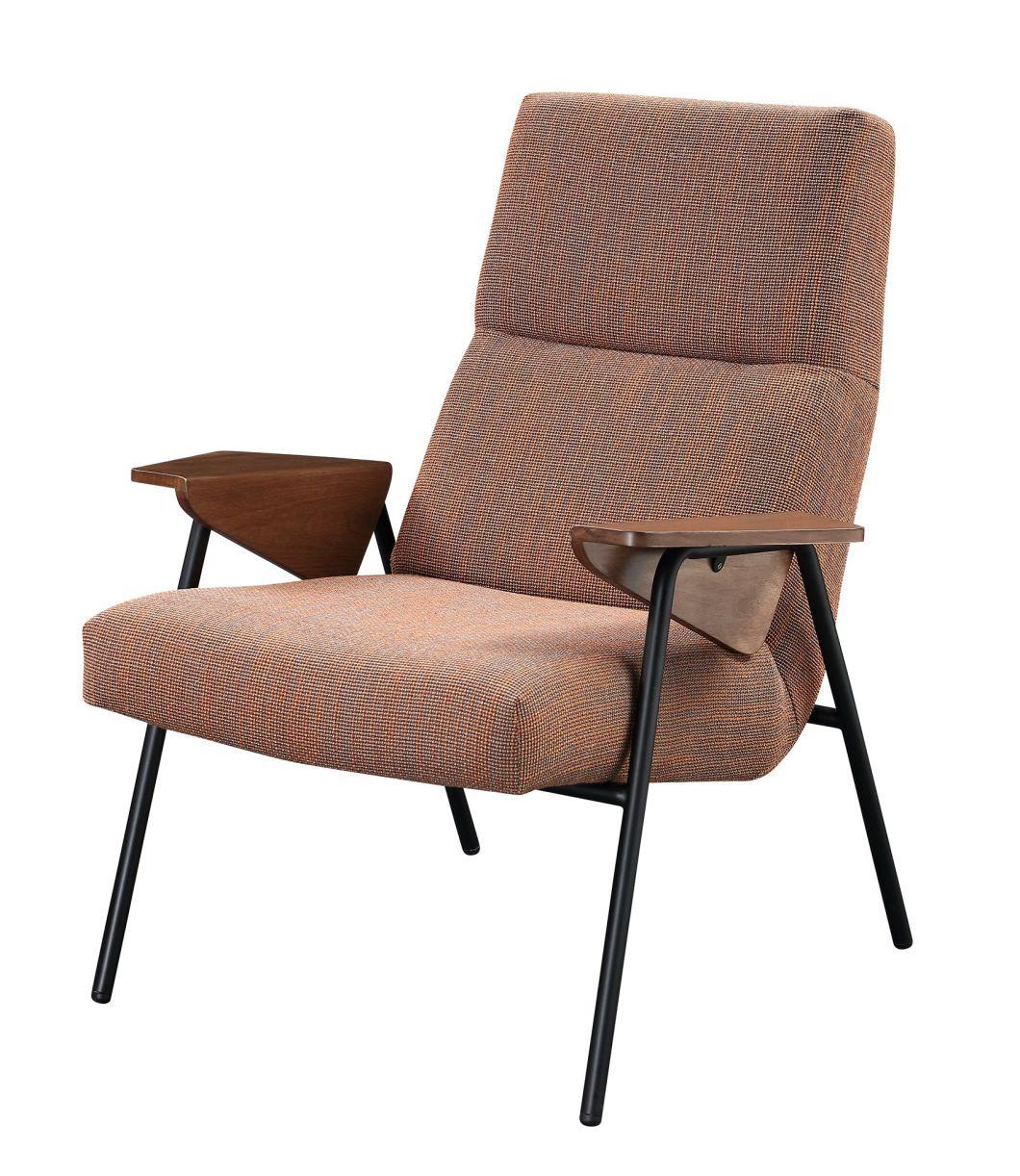 Wooden Armrest Modern Reception Home Living Room Fabric Chair
