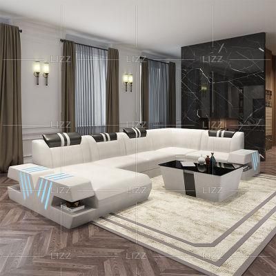 Chinese Modern Living Room Furniture Geninue Leather LED Sofa Set