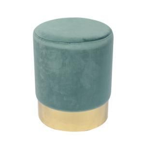 Bailey Velvet Round Stool Ottoman Pouf with Stainless Steel Base