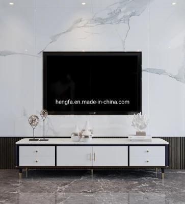 Living Room Furniture Adjustable Stainless Steel Frame Cabinet Marble TV Stand
