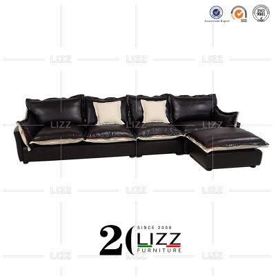 Modern Chic Design Solid Wood Living Room L Shape Genuine Leather Leisure Sofa for Home/Hotel/Office
